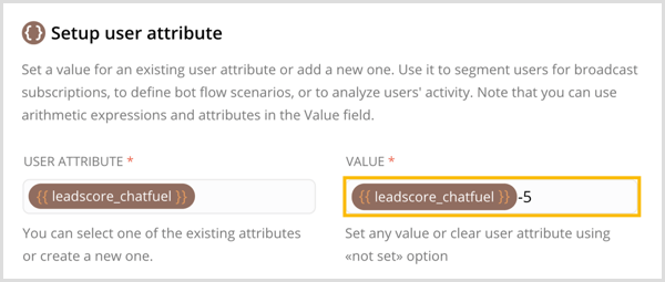 Maak een nieuw gebruikersattribuut en stel er een waarde voor in Chatfuel.