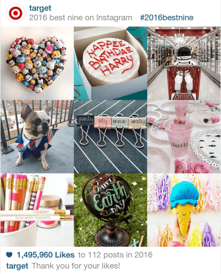 Hier is een voorbeeld van Target's negen beste Instagram-berichten in 2016.