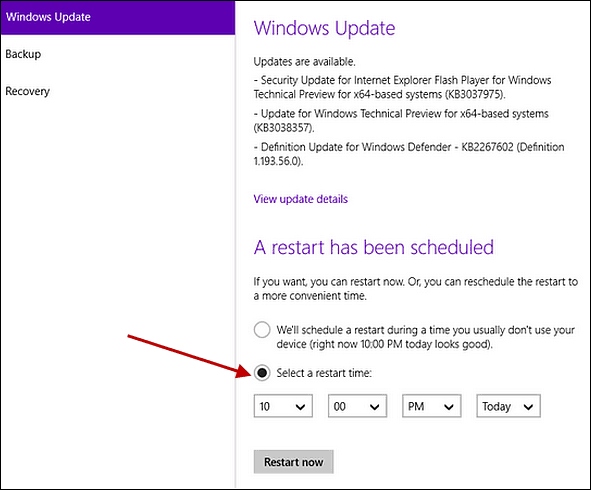 Plan Windows Update herstart in Windows 10