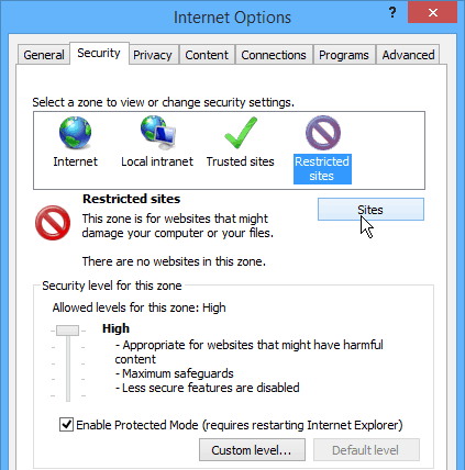 Internet Explorer beperkte sites