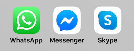 pictogrammen voor WhatsApp, Facebook Messenger en Skype