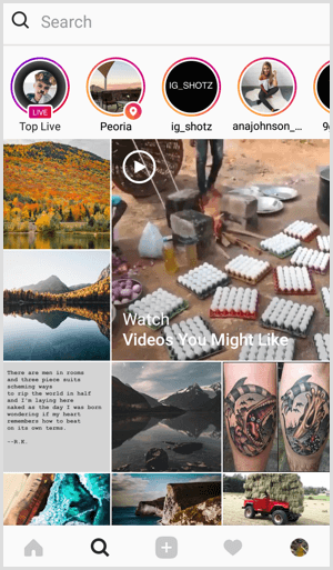 Instagram Live op het tabblad Zoeken en verkennen