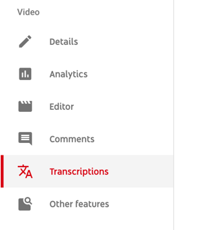 Gebruik een workflow in zes stappen om video te maken voor meerdere platforms, stap 5, menuoptie om toegang te krijgen tot het transcriptietabblad voor uw YouTube-video