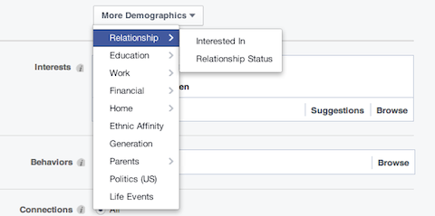 demografische opties voor Facebook-relaties