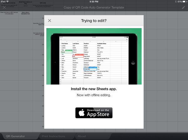 Installeer de Spreadsheets-app