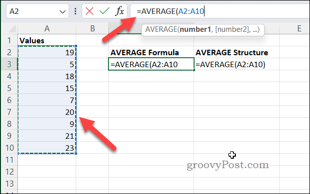 Een formule maken met GEMIDDELDE in Excel