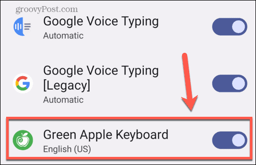 android zet groene appel-toetsenbord aan