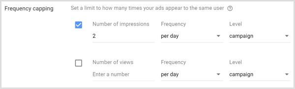 Instellingen voor frequentielimieten voor Google AdWords-campagne.