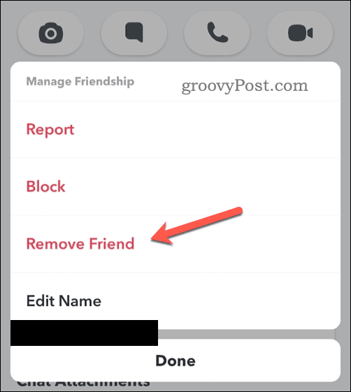 Optie om een ​​Snapchat-vriend te verwijderen