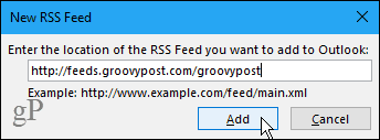 Nieuw dialoogvenster RSS-feed in Outlook