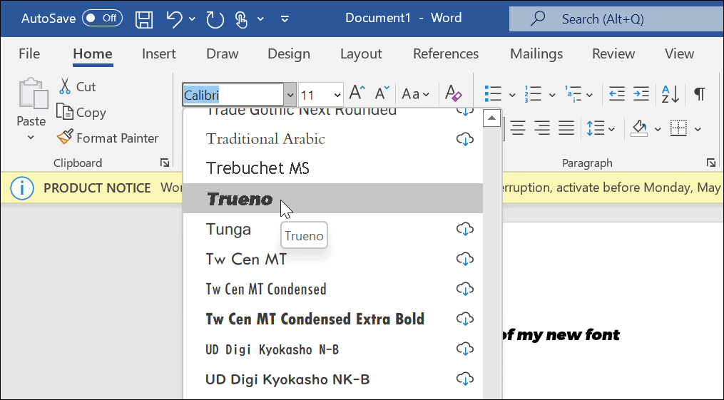 Nieuw lettertype in microsoft word