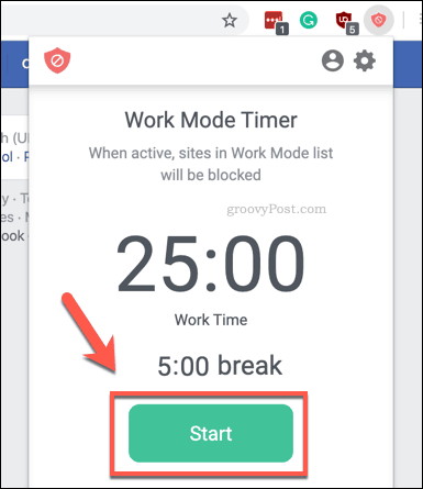 De BlockSite Work Mode-timer starten