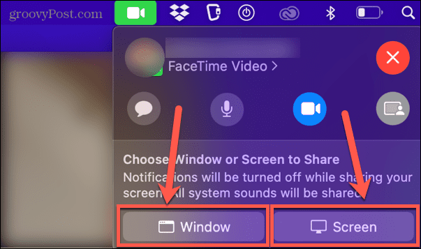 facetime-venster of scherm delen