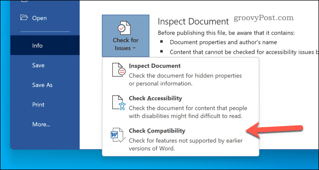 Controleer documentcompatibiliteit in Word