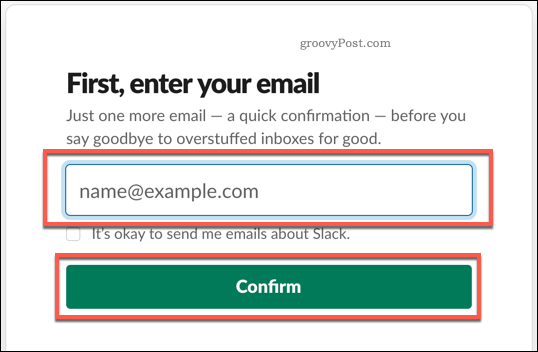 Een e-mailadres opgeven om een ​​Slack-account te maken