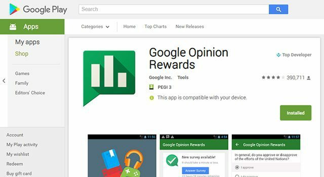 Verdien gratis Google Play-tegoed met Google Opinion Rewards