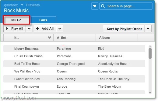 klik op een afspeellijst om de muziek te zien