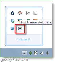 touchfreeze-menu in het systeemvak