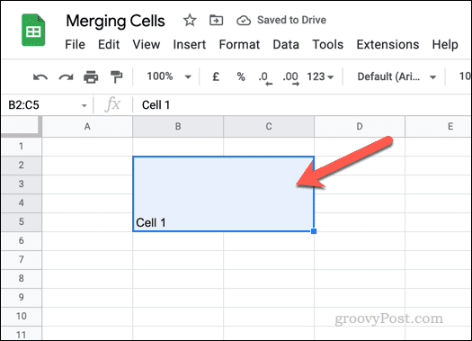 Voorbeeld van samengevoegde cellen in Google Spreadsheets