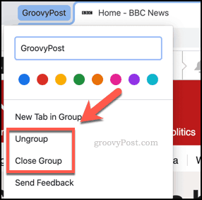 Sluit tabgroepen of maak de groepering ongedaan in Chrome