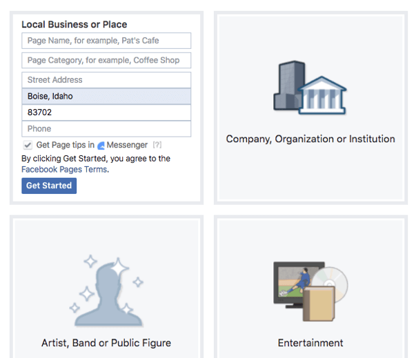 Overweeg de functies die elk type en elke categorie biedt voor uw Facebook-pagina.