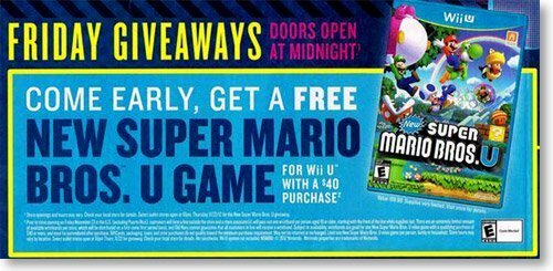 Black Friday-deal: gratis Super Mario Bros. WII U Game bij Old Navy