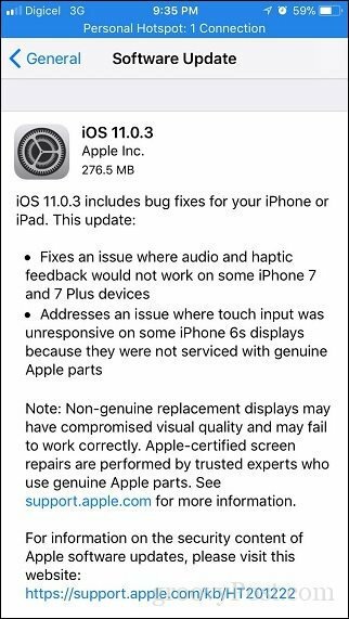 Apple iOS 11.0.3 - Apple brengt nog een kleine update uit voor iPhone en iPad