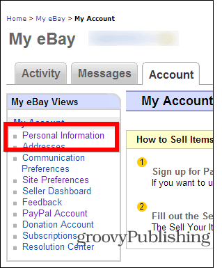 eBay verander wachtwoord accountinstellingen persoonlijke info