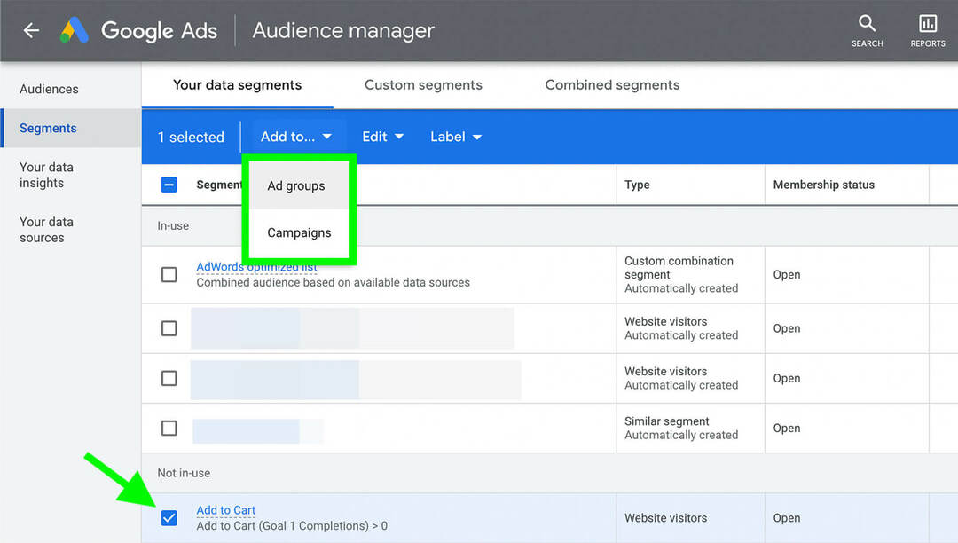 hoe-youtube-ads-horizontaal-audience-targeting-review-google-ads-audience-manager-add-to-test-ad-group-or-optimized-campaign-add-to-menu-example- 9