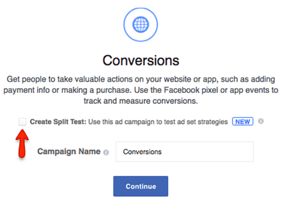 Vink het vakje aan om een ​​split-test voor uw Facebook-campagne te maken.