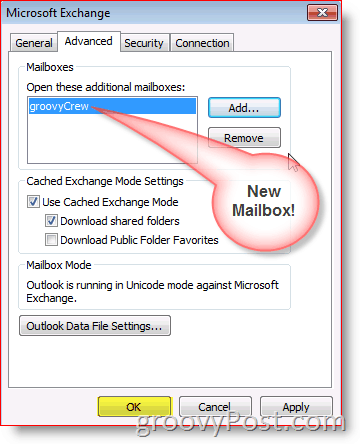 Schermafbeelding van Outlook 2010 Voeg het geavanceerde tabblad van de mailbox toe