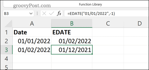 Een voorbeeld EDATE-formule in Excel