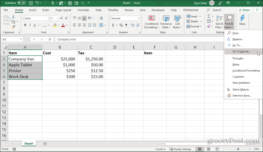 selecteren ga naar speciaal in Excel