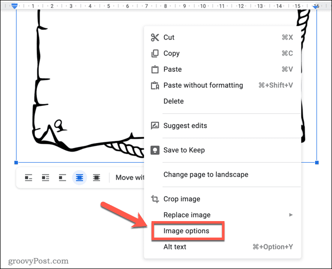Het menu met afbeeldingsopties openen in Google Documenten