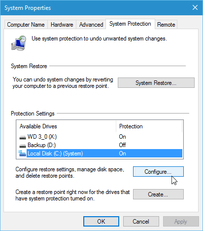 systeemherstel configureren