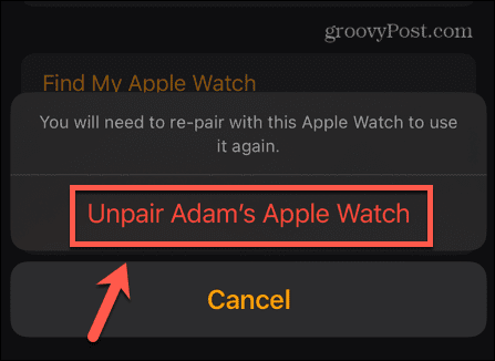 watch-app mijn horloge ontkoppelen