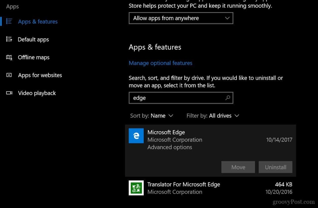 Hoe Microsoft Edge-webbrowser opnieuw in te stellen of te repareren in Windows 10 1709 en hoger