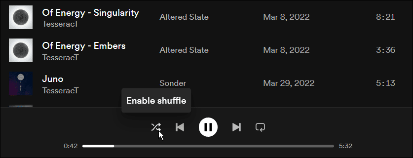 schakel shuffle in op Spotify