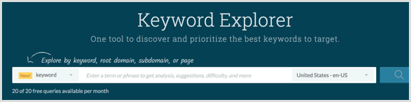 Doe zoekwoordonderzoek met de Moz Keyword Explorer-tool.