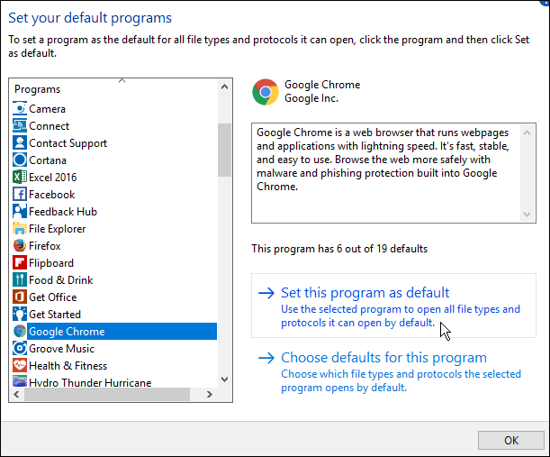 Wijzig de standaardbrowser in Windows 10-jubileumupdate