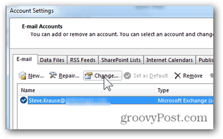 Mailbox Outlook 2013 toevoegen - Klik op Wijzigen