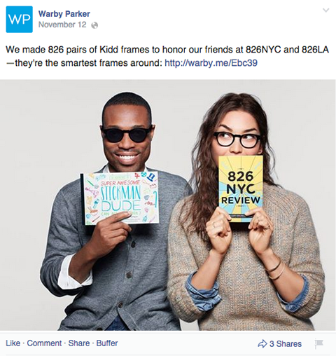 Warby Parker Facebook-bericht