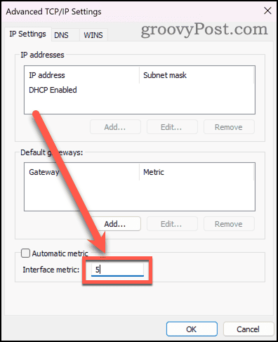 Voer de metrische waarde van de handmatige interface in