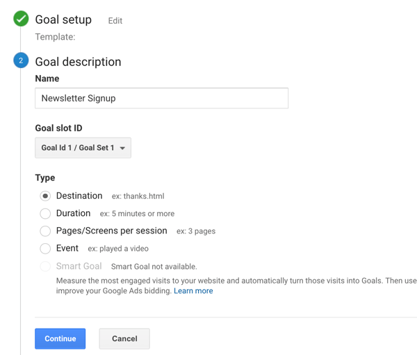 Stel Google Analytic Goals in voor Instagram Stories, stap 6.