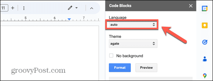 Google Docs-code blokkeert taal