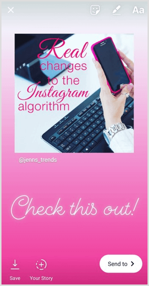 Voeg tekst, stickers of andere componenten toe aan een opnieuw gedeeld bericht in je Instagram-verhaal.