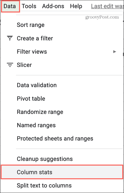 Gegevenskolomstatistieken in Google Spreadsheets