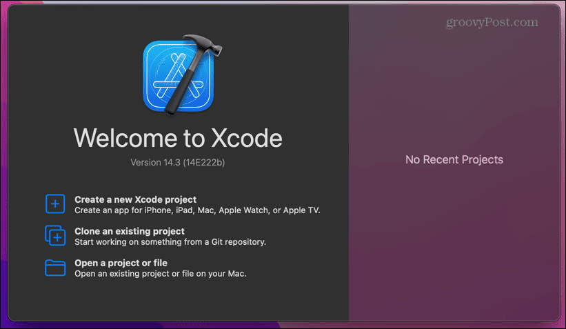 xcode-startscherm