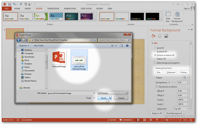 Office 2013-sjabloon Maken Aangepast ontwerp maken POTX Aanpassen Dia-instructies Zelfstudie Foto-textuur Vullen Importeren Klembordbestand