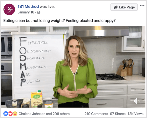 De 131 Method Facebook-pagina plaatst een video over schoon eten.